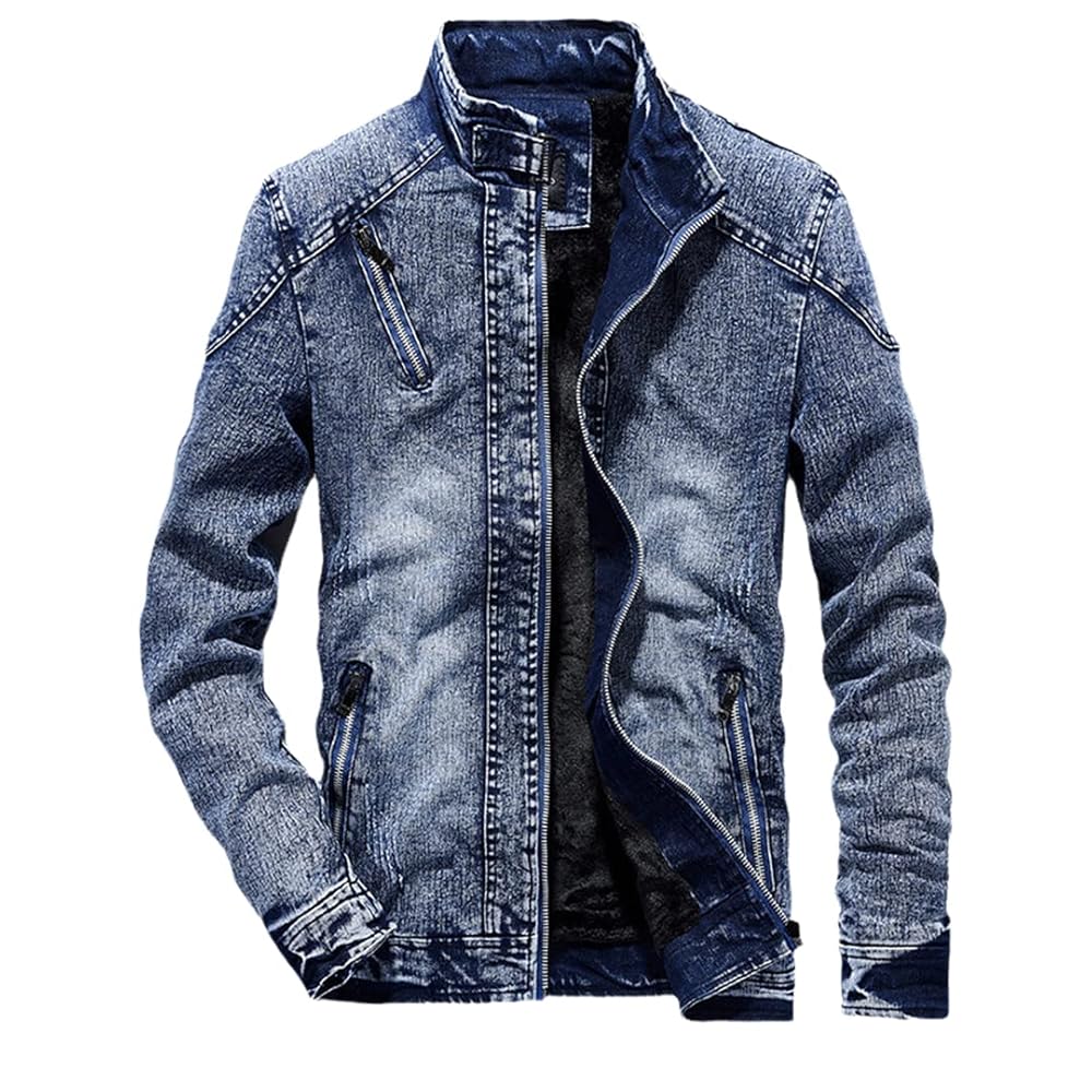 Ruereuu Vintage Men's Denim Jacket Plain Denim Jacket
